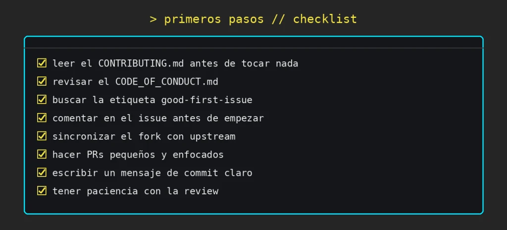 contribuir a open source: Checklist de primeros pasos para contribuir