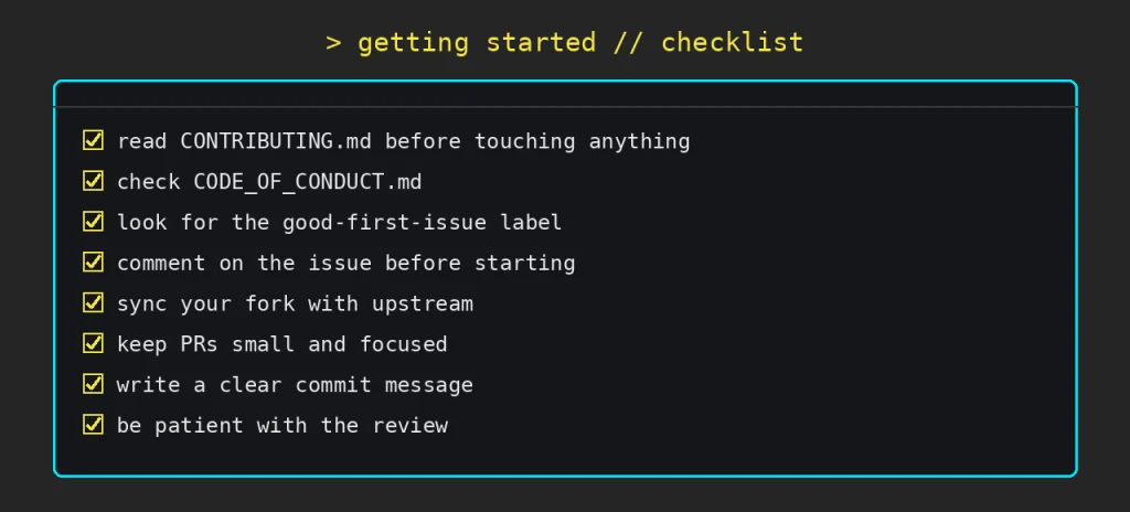 contribute to open source: Getting started checklist
